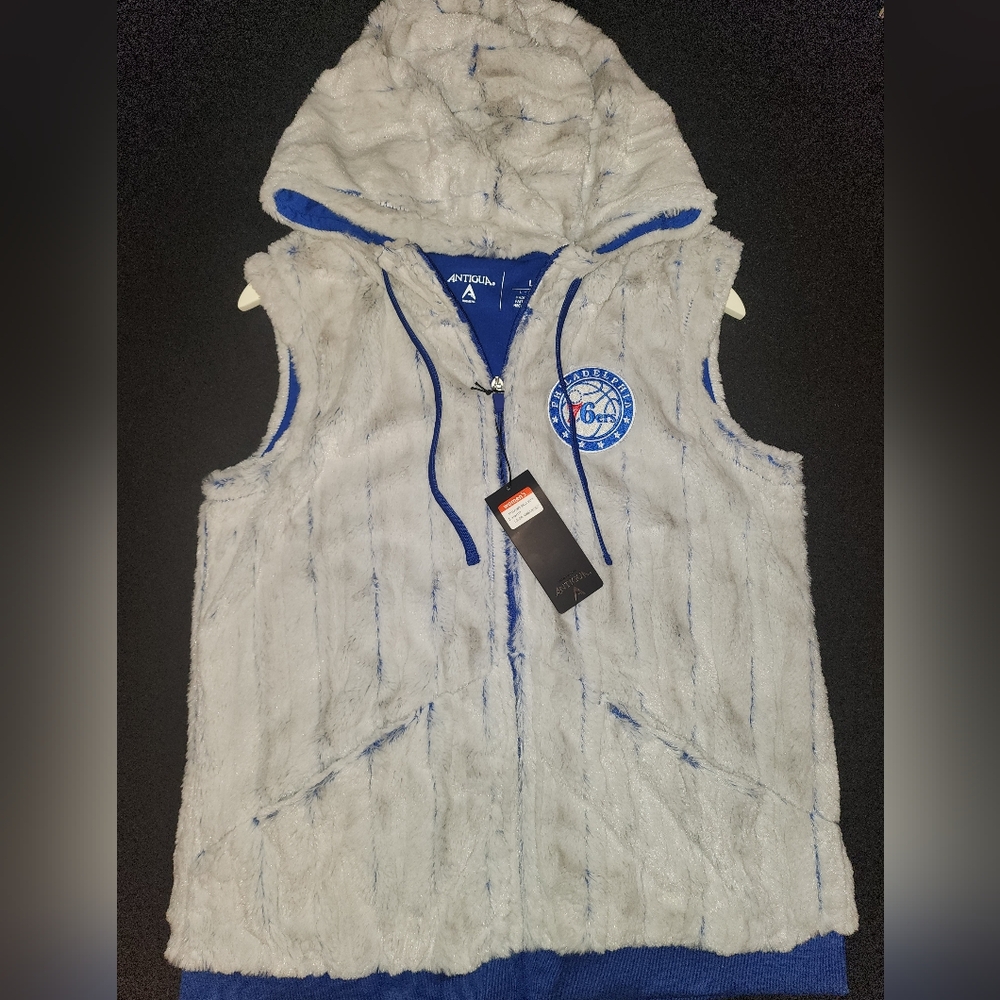 Women's Antigua Silver/Royal Philadelphia 76ers Rant Hooded Full-Zip VestOut